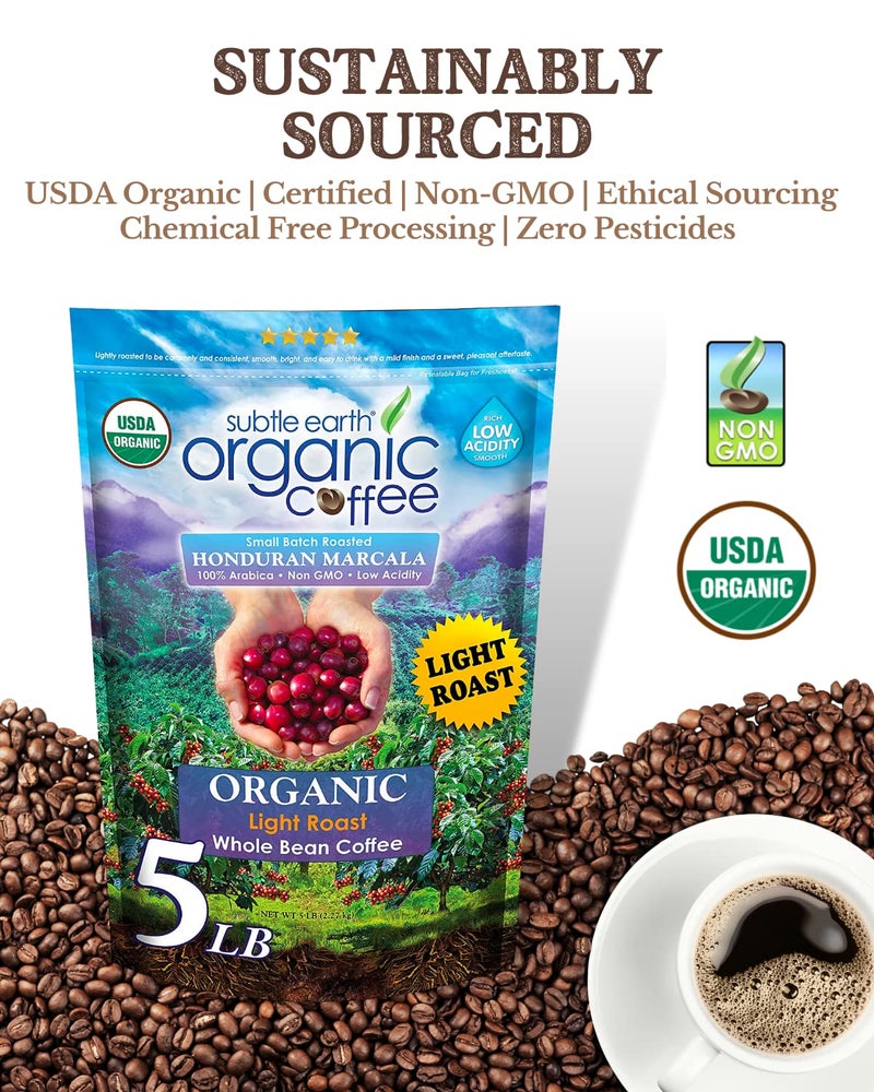 Cafe Don Pablo 5LB Subtle Earth Organic Coffee - Light Roast - Whole Bean Coffee - 100% Arabica Beans - Low Acidity and Non-GMO - 5lb bag - Image 4